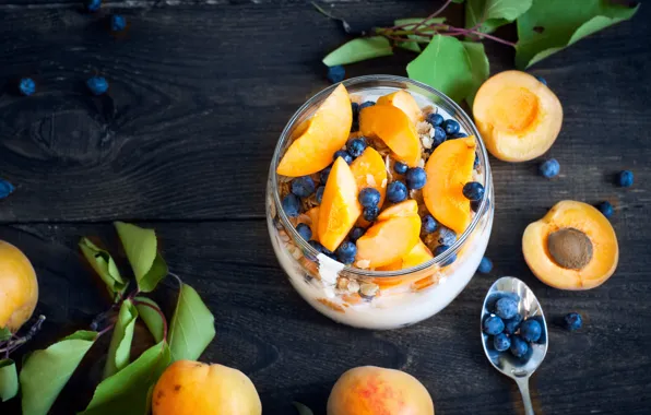 Picture berries, Breakfast, dessert, apricots, blueberries
