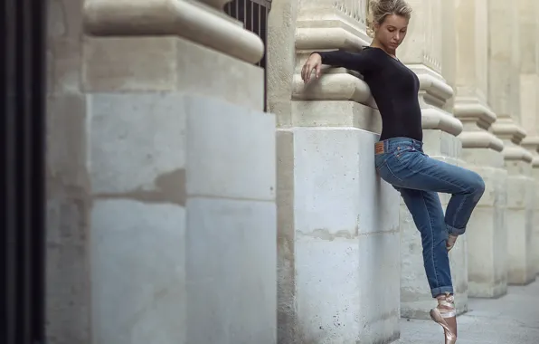Girl, pose, street, ballerina