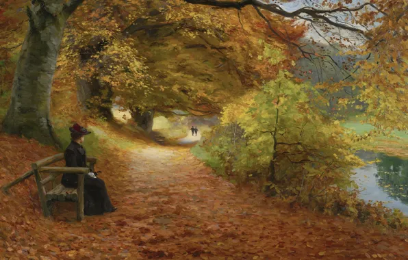 Picture Danish painter, Danish painter, Forest road in autumn, Wooded path in autumn, Hans Andersen Brendekilde, …
