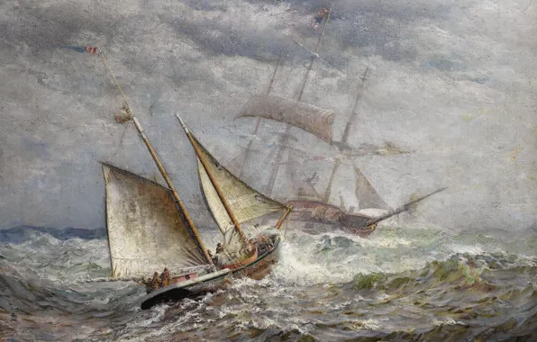 Sea, storm, sailboat, picture, painting, James Gale Tyler