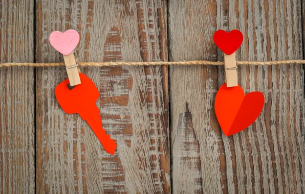 Heart, key, love, heart, wood, romantic
