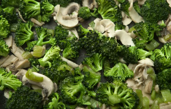 Macro, table, mushrooms, vegetables, cabbage, cutting, salad, mushrooms