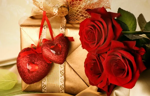 Love, flowers, gold, holiday, box, gift, feelings, roses