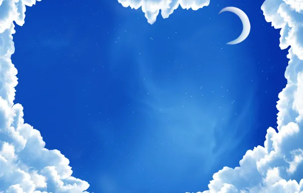 Picture the sky, stars, clouds, the moon, heart, blue