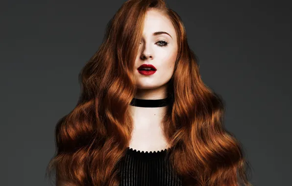 Picture portrait, red, long hair, Sophie Turner