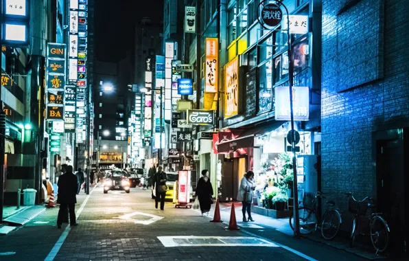 Picture Tokyo, Japan, street, people, neon, cityscape, shops, everyday life