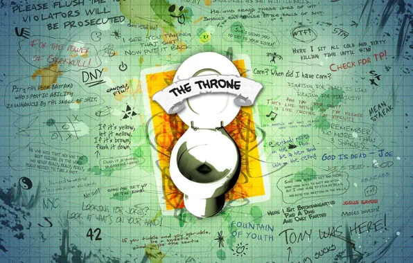 The throne, the toilet, text