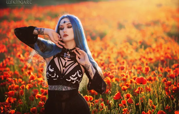 Picture girl, flowers, nature, pose, style, Maki, makeup, costume