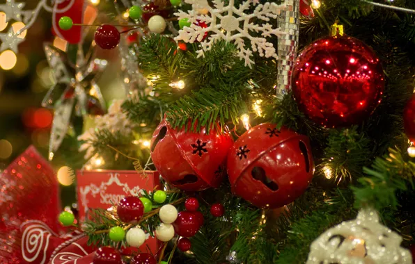 Balls, tree, decoration, snowflake