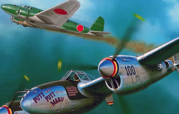 Figure, art, Lightning, Lockheed, UNITED STATES AIR FORCE, P-38, American heavy fighter, reconnaissance aircraft