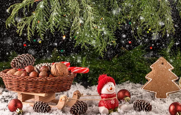 Picture snow, decoration, toys, New Year, Christmas, snowman, christmas, wood