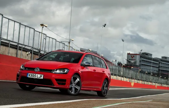 Picture red, Volkswagen, the fence, universal, 2015, Golf R Estate