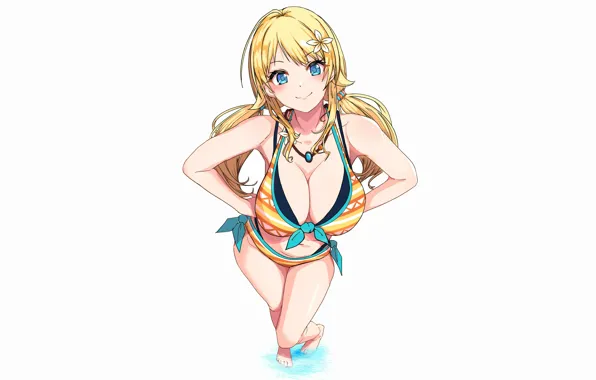 Picture girl, sexy, cleavage, long hair, boobs, anime, water, blue eyes