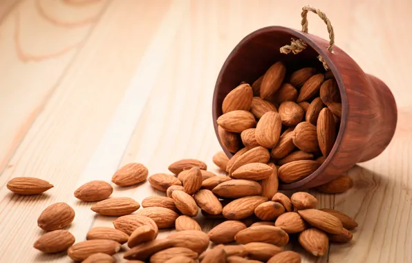 Table, Cup, Nuts, Almonds