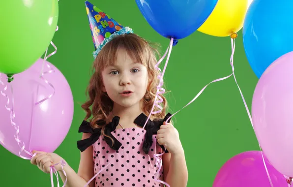 Joy, children, balloons, Happy Birthday, children, joy, balloons, beautiful happy little girl