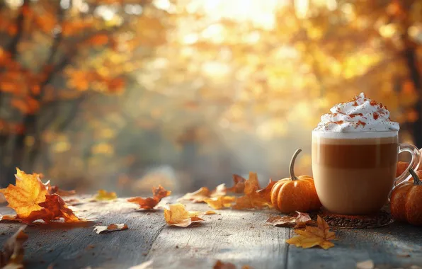 Autumn, light, trees, nature, Park, foliage, Board, coffee