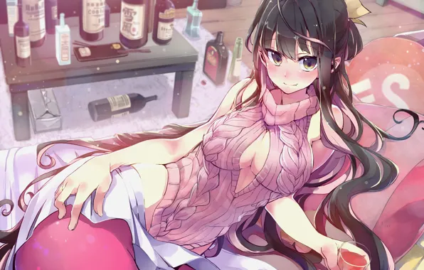 Wallpaper look, girl, art, brown hair, kantai collection, Naganami