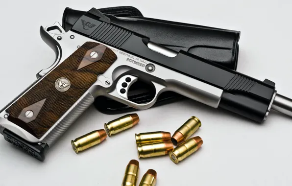 Gun, white background, cartridges, holster, Wilson, Combat, Pistol, .45ACP