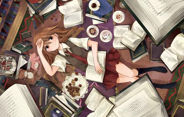 Picture room, toy, watch, cookies, tie, Cup, lies, book