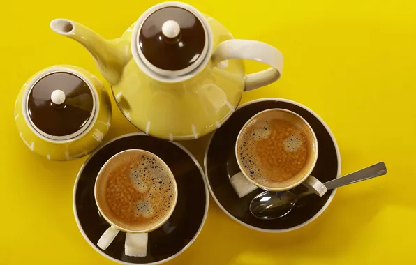 Yellow, background, tea, Cup, dishes, mugs