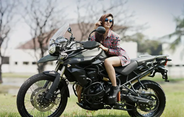 Girl, background, motorcycle