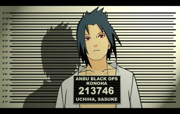 Wall, shadow, Naruto, red eyes, sharingan, ninja, fan art, Uchiha Sasuke