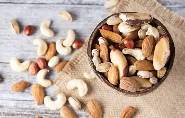 Nuts, almonds, peanuts, cashews, Brazil nuts