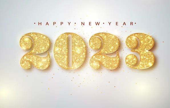 Gold, Shine, figures, New year, gold plated, light background, gold, date