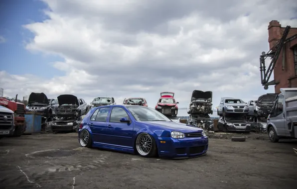 Blue, tuning, volkswagen, dump, Golf, golf