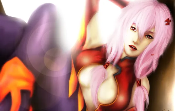 Girl, light, art, sitting, guilty crown, pink hair, inori yuzuriha