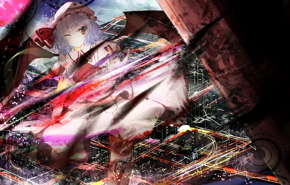 Girl, magic, wings, art, cap, touhou, nmaaaaa, Remilia Scarlet