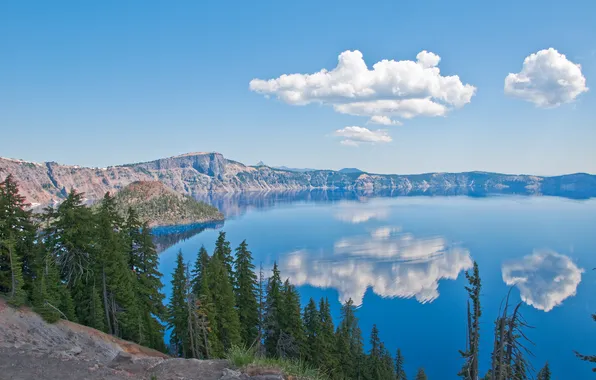 Forest, the sky, clouds, trees, mountains, nature, lake, Oregon