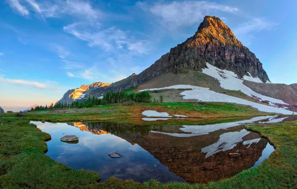 Picture mountains, lake, reflection, Nature