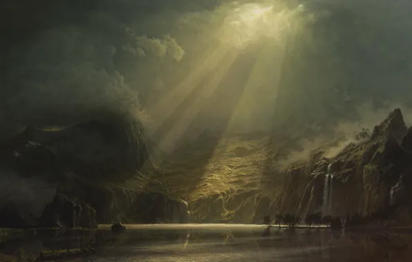 Nature, Mountains, Figure, Lake, Light, Picture, Rays, Landscape