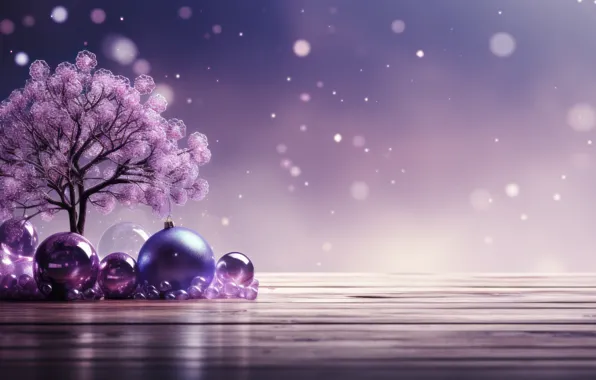 Balls, tree, Christmas, purple, New year, lilac, Christmas decorations, lilac background