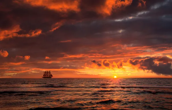 Picture sea, sunset, ship