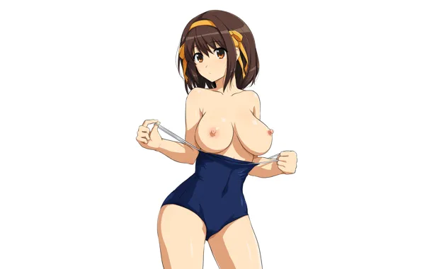 Girl, sexy, erect nipples, brown hair, nipples, boobs, anime, beautiful