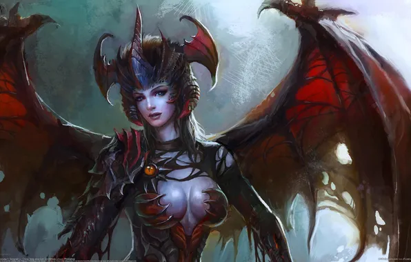 Eyes, girl, wings, armor, the demon, art, songnan li