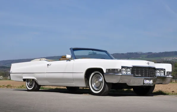 White, the sky, Cadillac, 1969, convertible, the front, Convertible, Cadillac