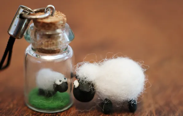Picture toy, macro, sheep, bottle
