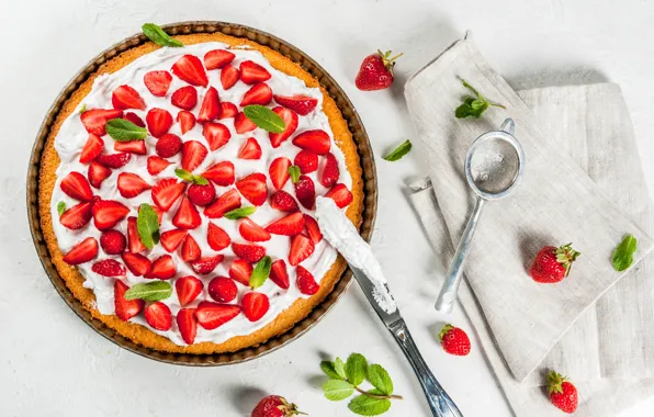 Picture cake, biscuit, berries, cream, strawberry