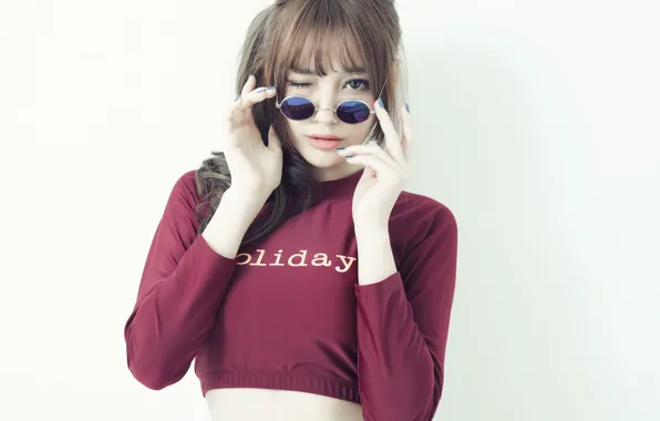 Picture look, girl, face, hair, glasses, beauty