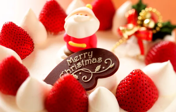 Food, strawberry, Christmas, cake, Santa, cake, fruit, holidays