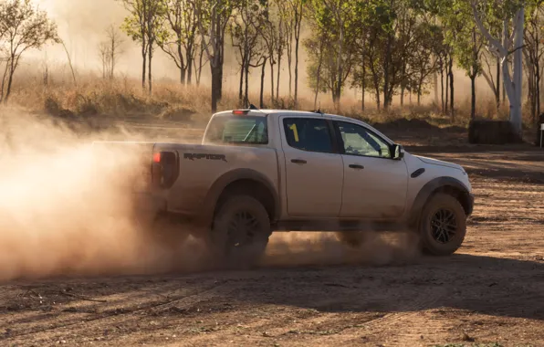 Picture sand, white, Ford, dust, Raptor, pickup, 2018, Ranger
