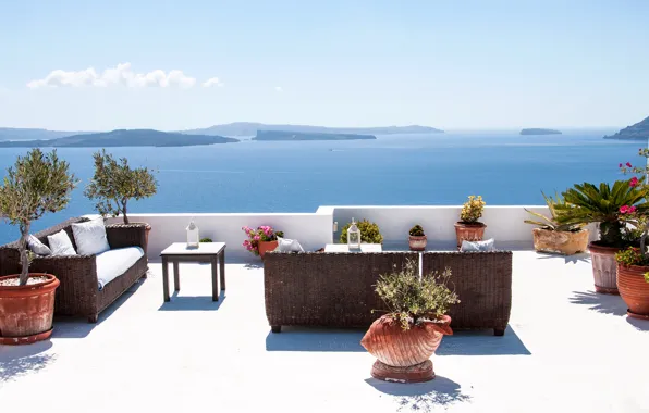 Sea, mountains, sofa, stay, Villa, vacation, chair, Santorini