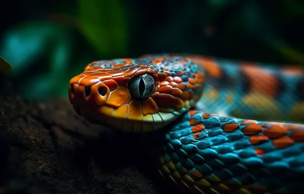 Picture Snake, Eyes, Face, Reptile, Animal, Digital art, Viper, Closeup