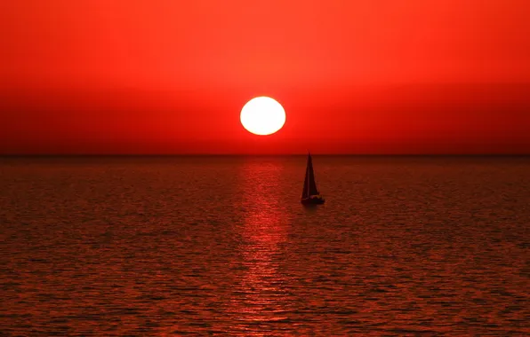 Picture sea, landscape, sunset, boat, sail