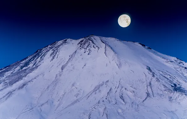 Picture the moon, mountain, Japan, Fuji