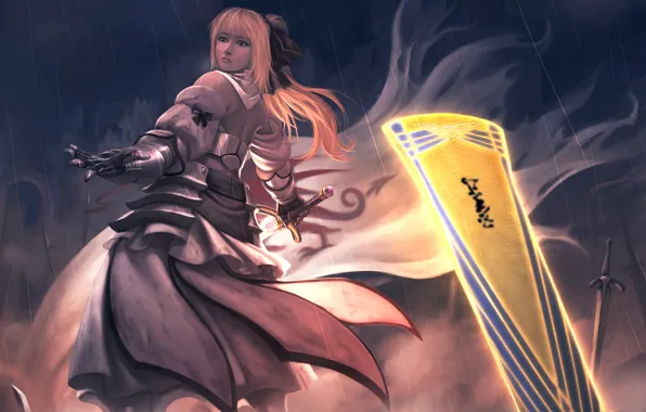 Girl, night, anime, warrior, art, the saber, Fate / Grand Order