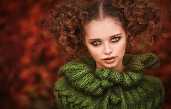 Picture look, girl, face, portrait, curls, sweater, Ilona Bimova, Anna Polyakova